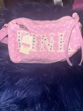 PINK by Victoria's Secret Pink with White Polka Dots Studded Canvas Crossbody